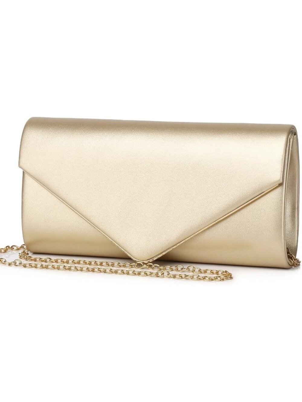 Women Gold Vegan Leather Clutch Crossbody Wedding Bridal Purse Evening Bag